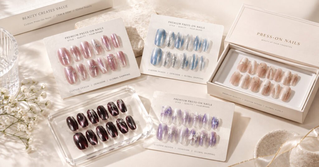 Private label custom press on nails with logo packaging