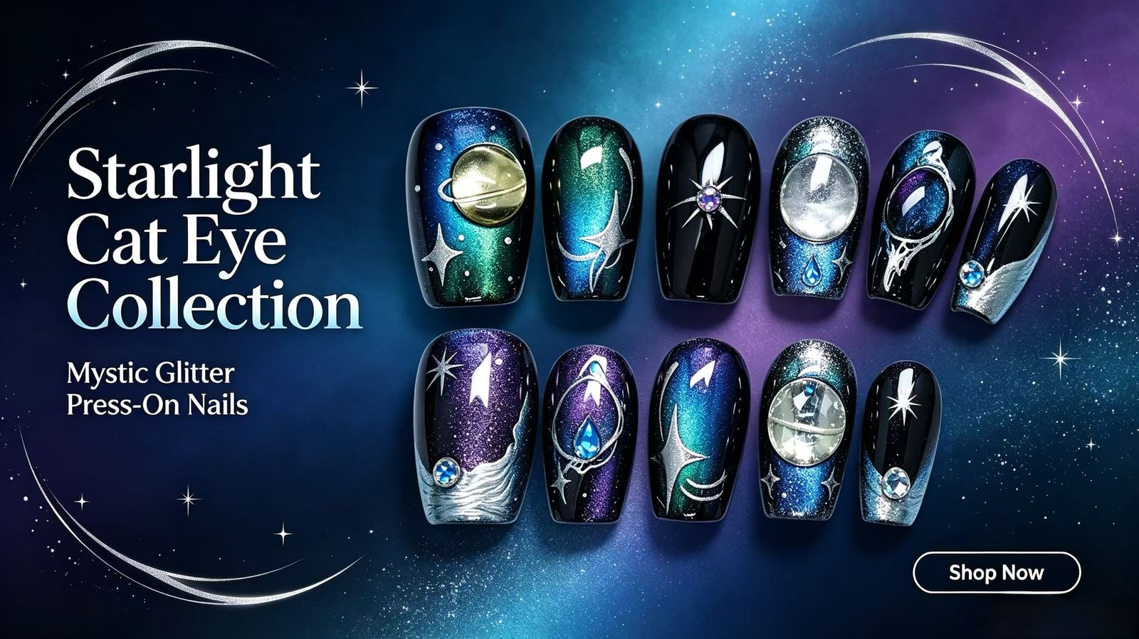 Galaxy star design handmade press‑on nails bulk wholesale 