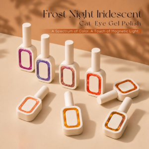 Frost Night Iridescent Cat‑Eye Gel Polish, shifting iridescent magnetic gel private label wholesale nail supply