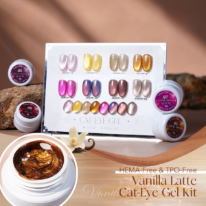 Vanilla Latte Cat‑Eye Gel Kit, hema‑free jar magnetic cat eye gel set private label wholesale nail supply