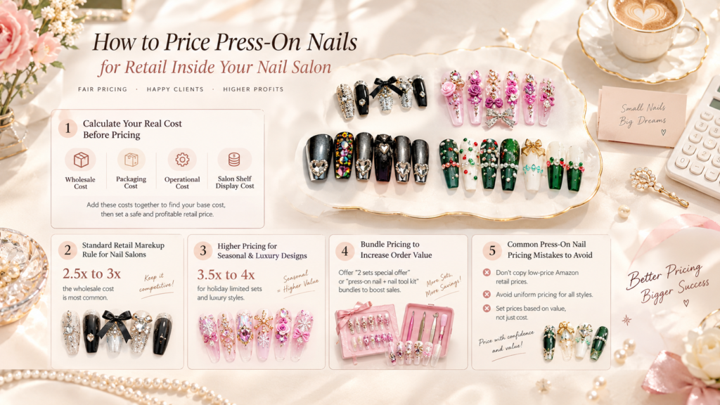 press-on nail retail display for nail salon, pricing strategy for salon retail press on nails