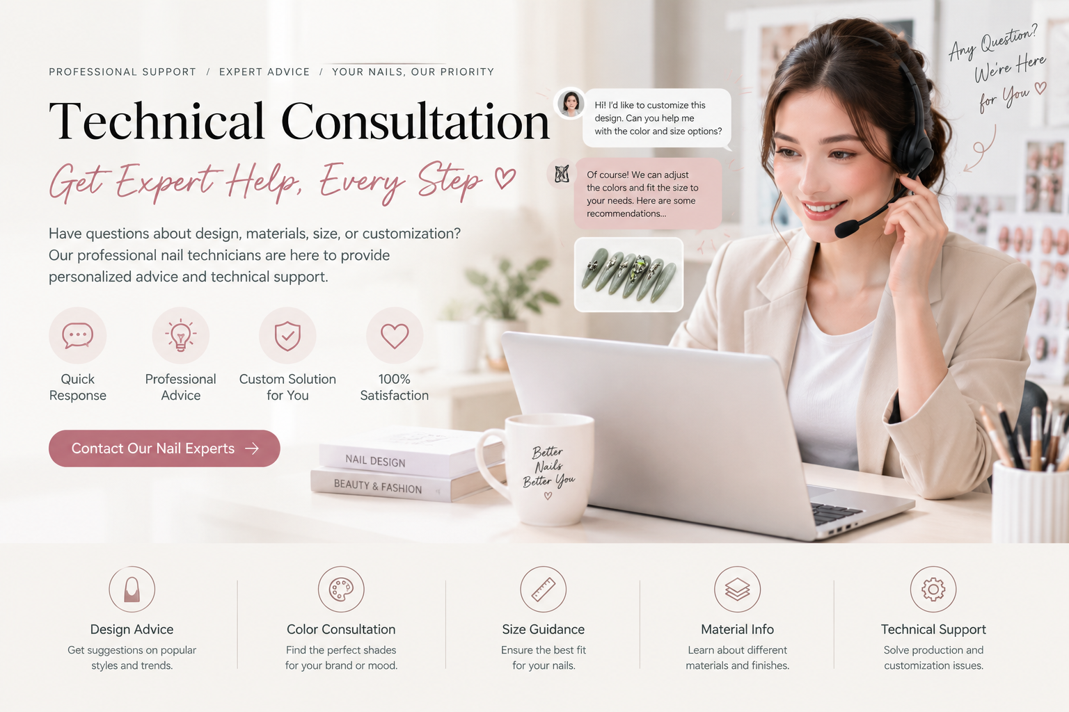 Professional consultation for custom press-on nails production and business inquiries