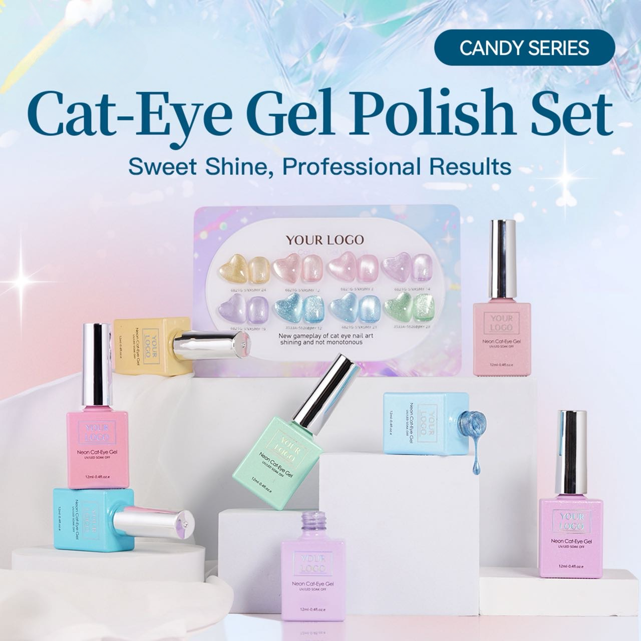 Candy series cat‑eye gel polish set, pastel magnetic uv gel for nail salon wholesale private label