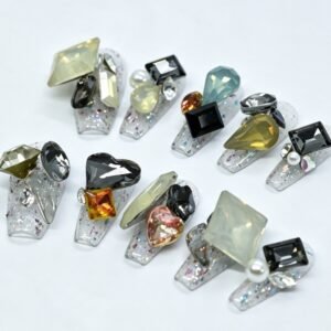 Handmade Multi‑Shape Mixed Crystal Coffin Press‑On Nails, heart teardrop rhinestone pearl bulk wholesale false nails
