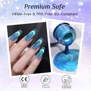 Ocean Galaxy Cat‑Eye Gel, dreamy blue galaxy magnetic uv gel hema‑free for salon wholesale private label