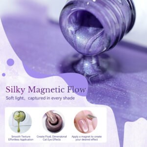 Lavender silky flow cat‑eye gel, smooth purple magnetic uv gel for nail salon private label wholesale
