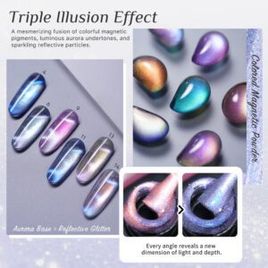 Triple‑illusion aurora cat‑eye gel polish, iridescent magnetic uv nail gel wholesale for salon