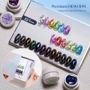 OEM ODM star‑ray cat eye jar gel set with color chart, wholesale uv nail gel for salon supplier