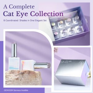 Silver Haze Cat‑Eye Gel Collection, 8‑color magnetic gel polish set private label wholesale for nail salon